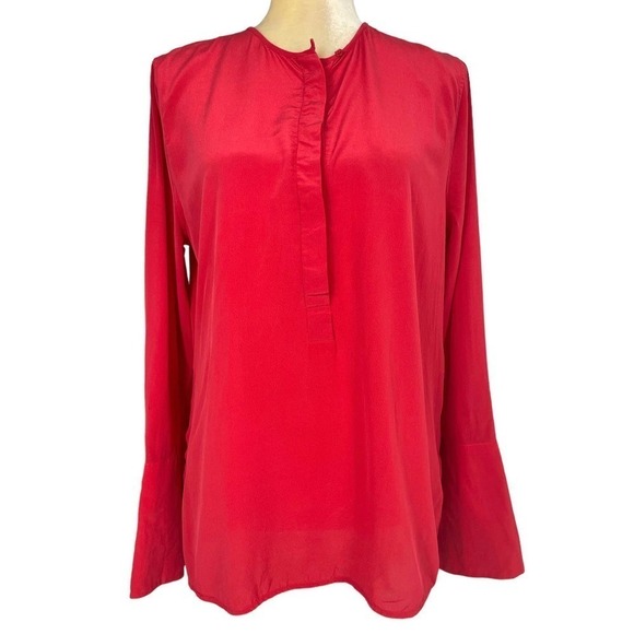 Equipment Kenley Silk Flare Sleeve Blouse Red Medium Classy Sophisticated Casual - Picture 1 of 12